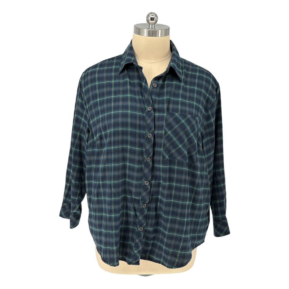 Wild Fable Plaid Button Down Shirt Navy Green Tartan XXL